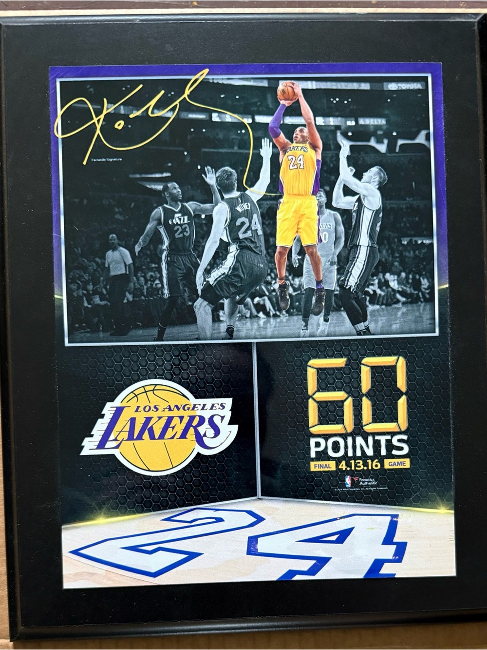 Los Angeles Lakers Kobe Bryant 60 Points 4.13.16 - Framed Sublimated Plaque